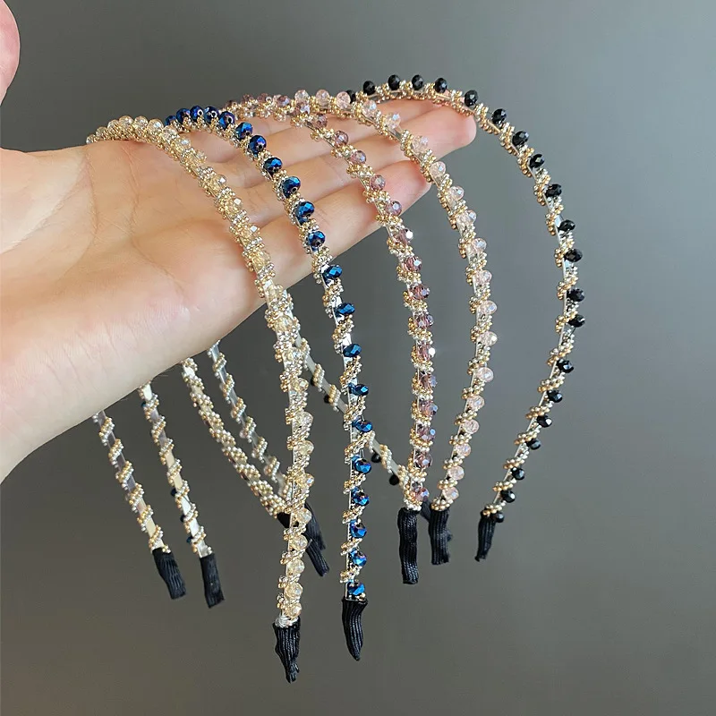 

New simple Slim Narrow Headband For Women Girl Braided Twist Chains Plain Thin rhinestones Hair Band Accessories Wholesale