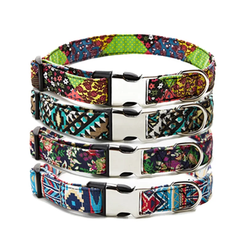 

Bohemian Pet Collar Personalized Dog Collar for Small Large Dogs Cat Necklace Buckle Collar Name Anti-Lost Metal Pet Supplies