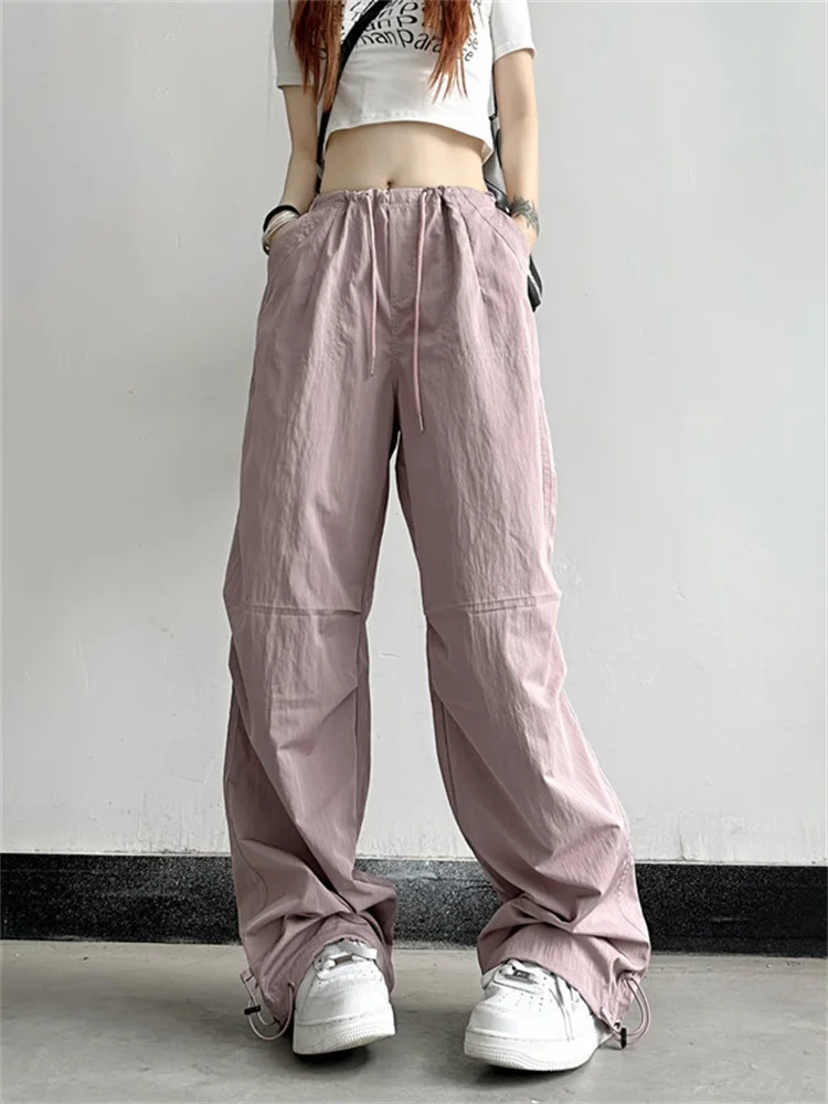 

Женский винтажный комбинезон на завязках, свободные прямые повседневные брюки-карго с широкими штанинами, в американском стиле, Y2K, лето 2023