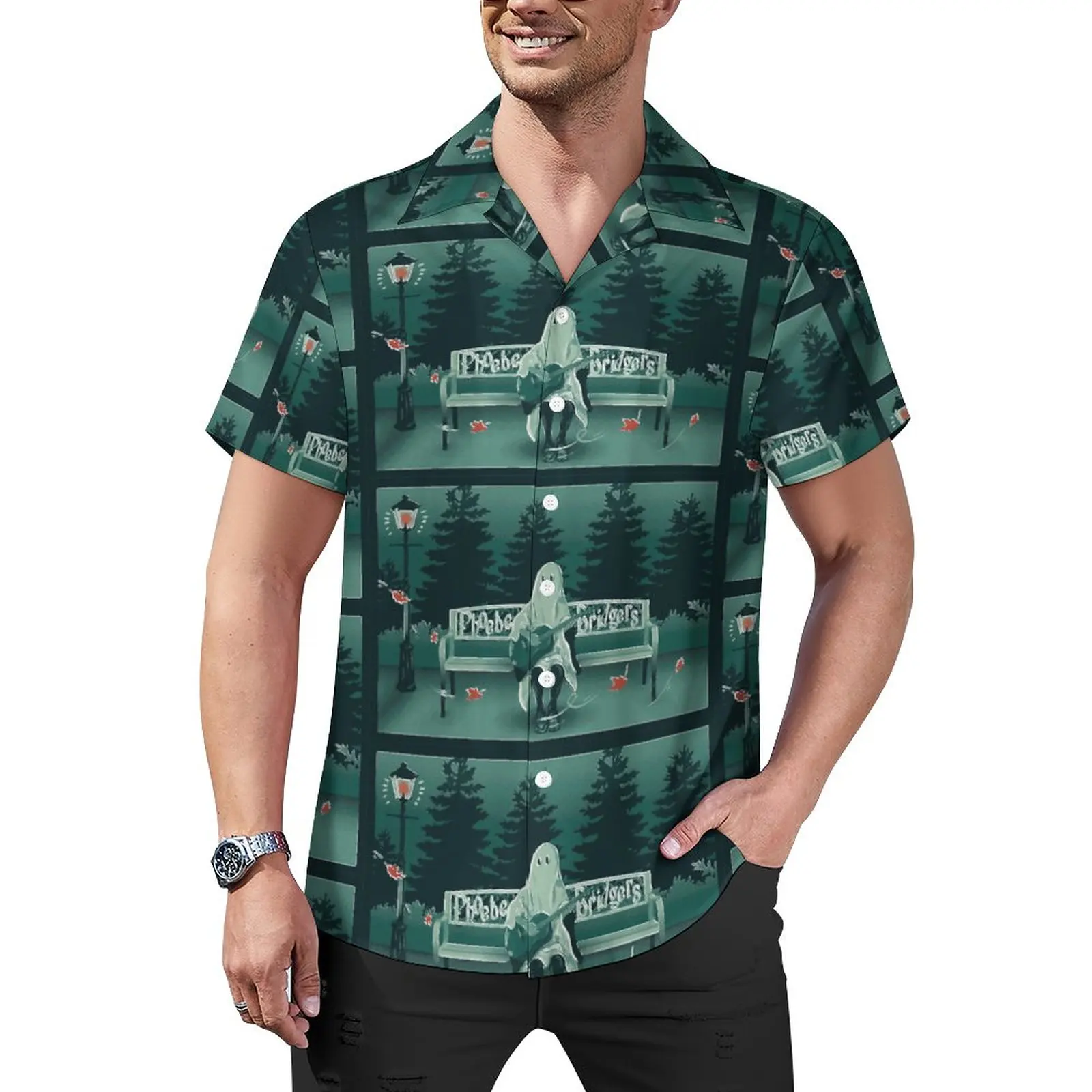 

Phoebe Bridgers Beach Shirt Music Homage Summer Casual Shirts Men Y2K Blouses Short-Sleeve Graphic Tops Big Size