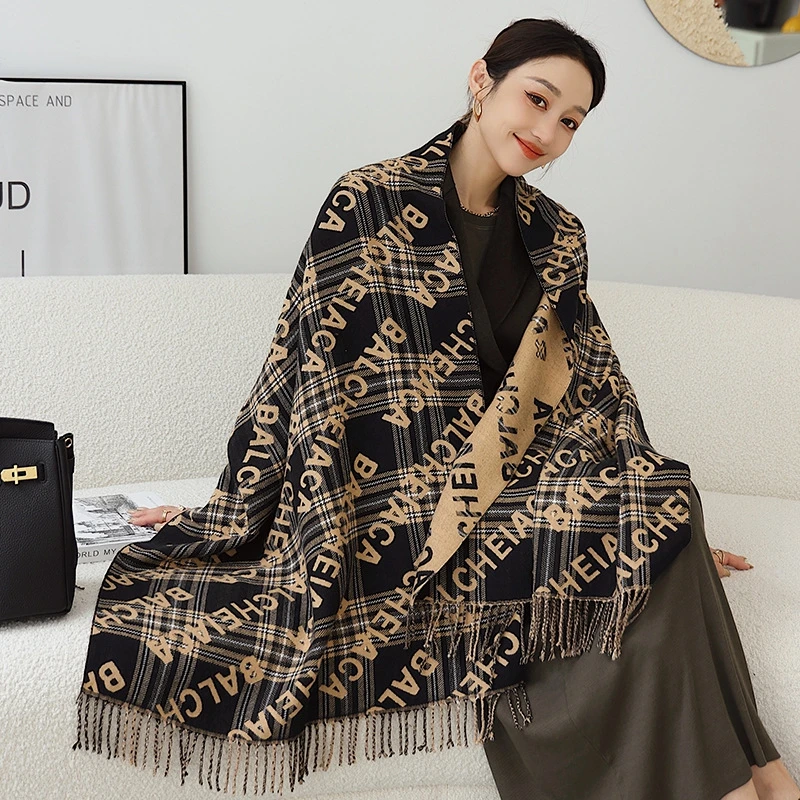 

Новый роскошный брендовый зимний шарф из искусственного кашемира, женская модная теплая шаль с буквенным принтом, шейный платок из пашмины,...