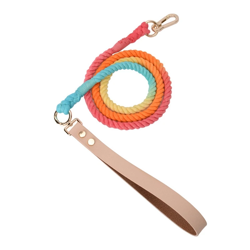 

1 PCS Colorful Leash Round Cotton Dog Leash Cute Rainbow Pet Long Leash Outdoor Dog Training Leash Nylon