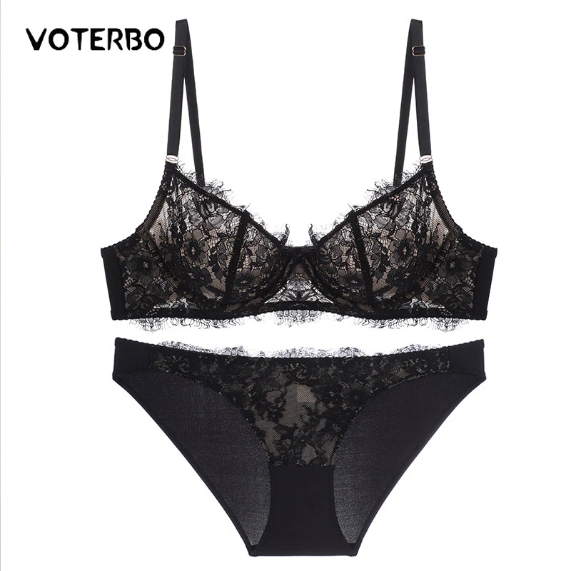 

Sexy Lace Lingerie Women Push Up Bra and Panty Set Underwire Brassiere 2022 New French Brief Sets Female Thin Erotic Underwear