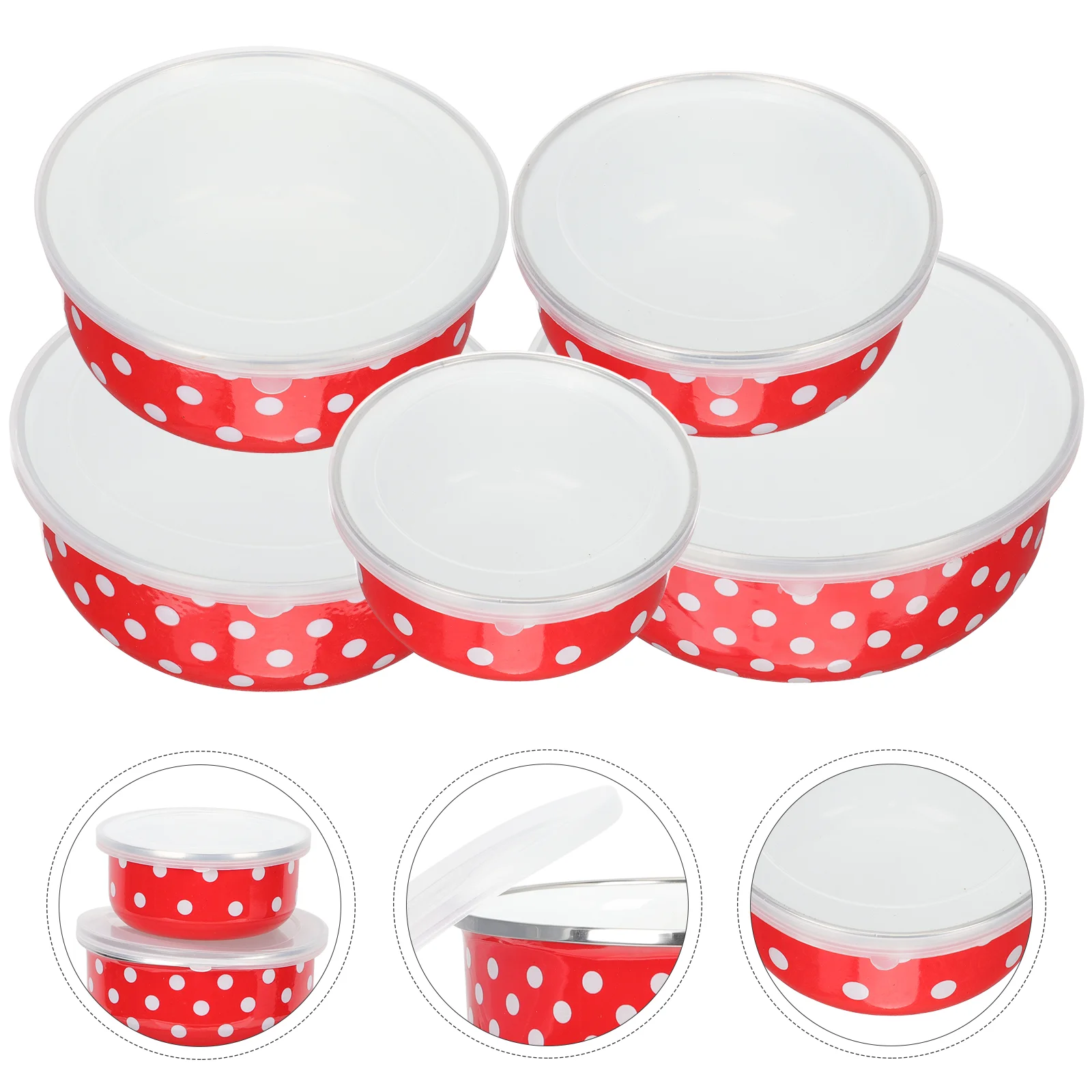 

5 Pcs Mixing Bowl Enamel Covered Child Ceramic Containers Lids Food Fresh Keeping Kitchen