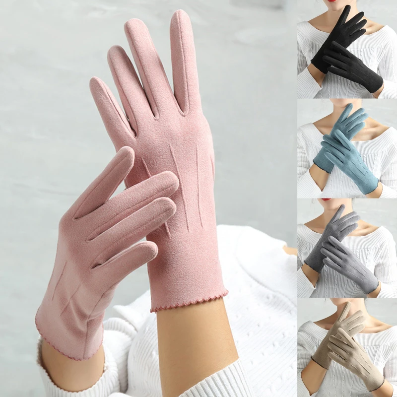 

Slim Vintage Windproof Touch Screen Gloves Women Winter Full Finger Hand Warmer Suede Glove Female Young Students Wholesale