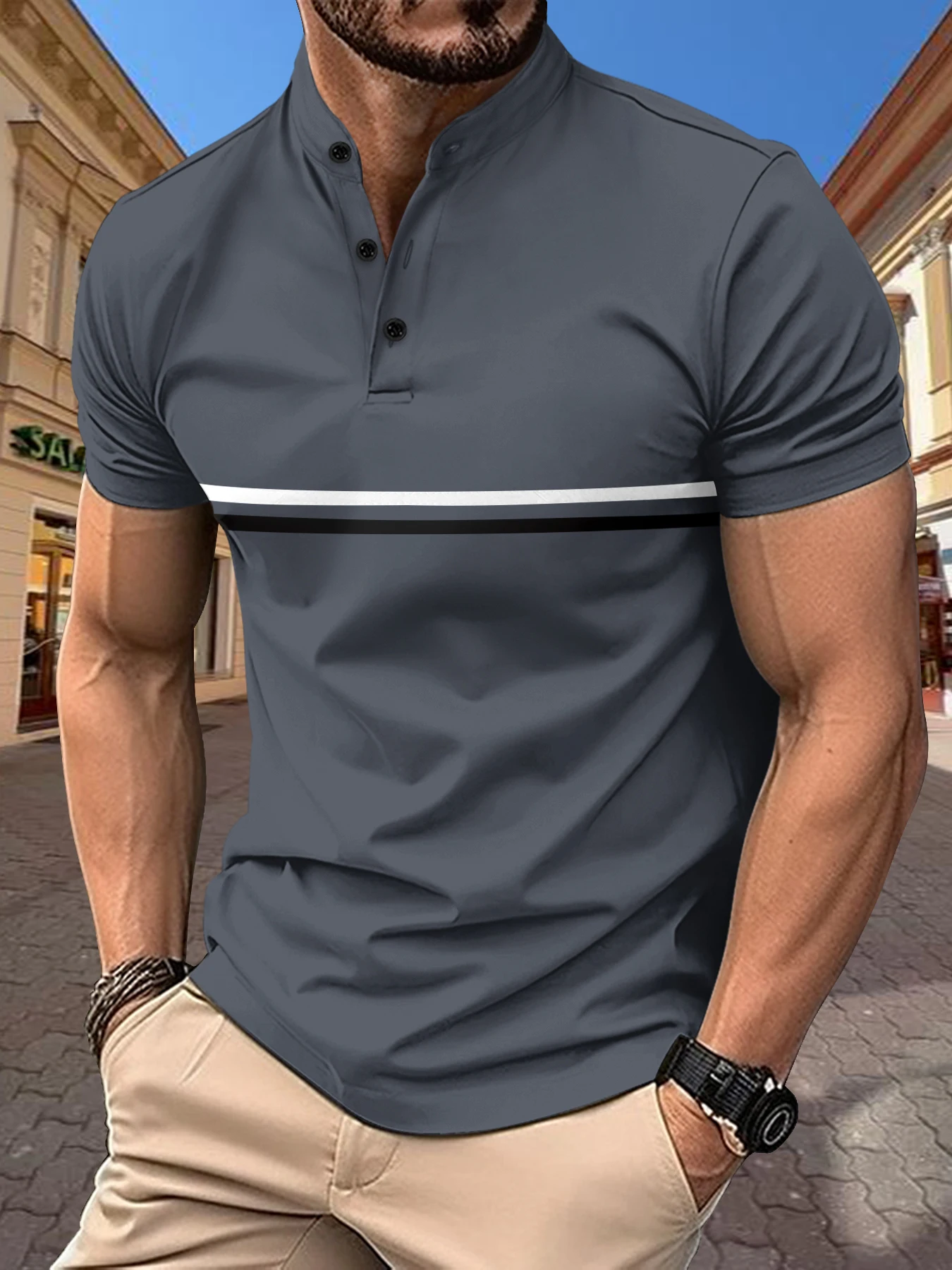 Весенне-летняя новая мужская повседневная футболка модная цветная полоска