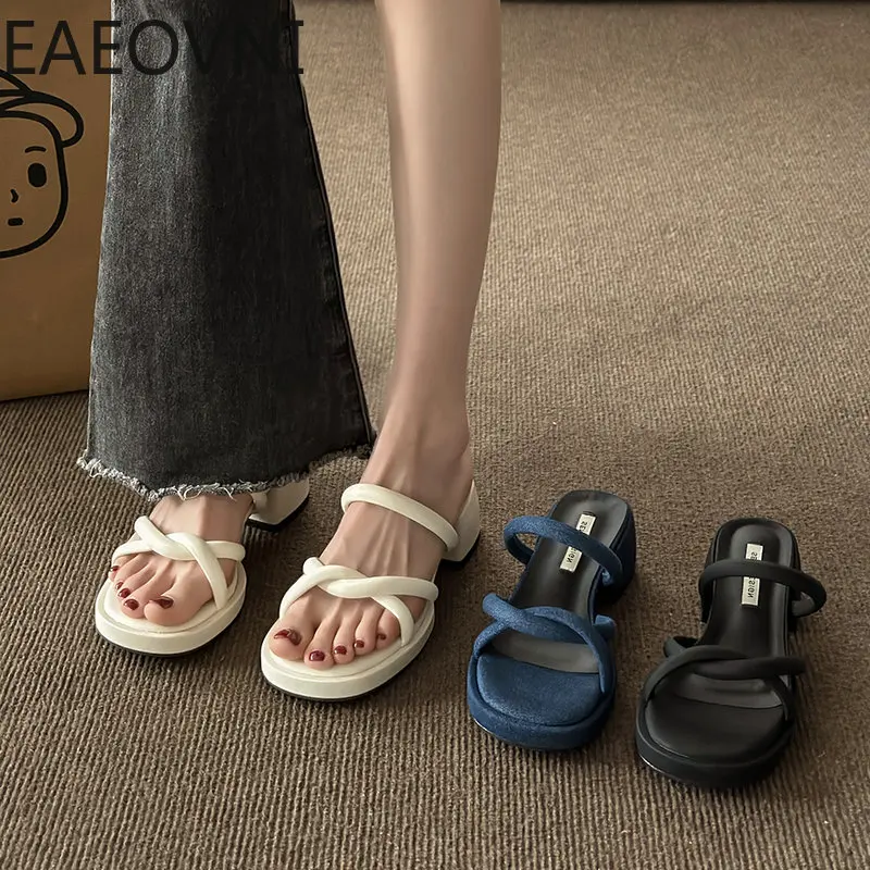 

Женские шлепанцы на толстом каблуке, сандалии с узким ремешком, повседневные пляжные туфли, лето 2023