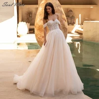 boho tulle a line wedding dresses for women off shoulder sweetheart elegant lace appliques vintage bridal gown vestidos de novia