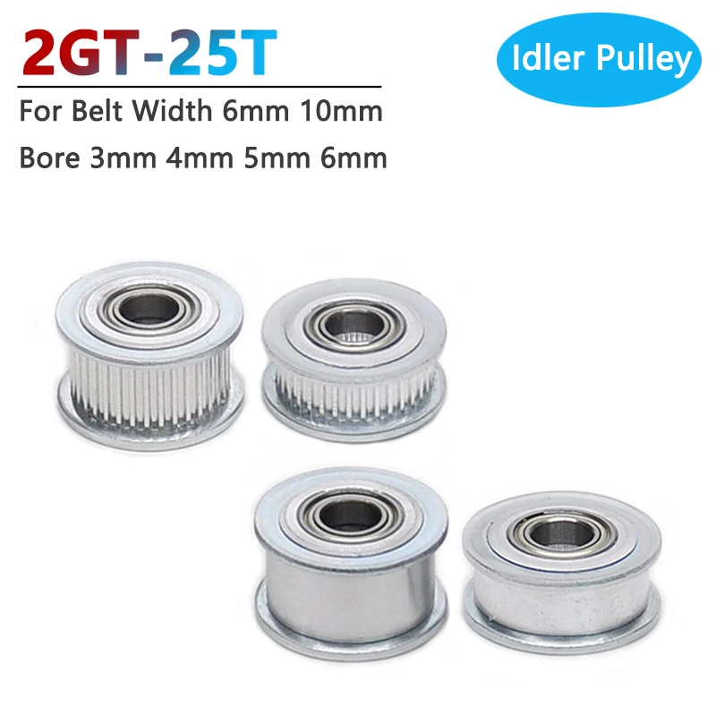 

1pc GT2 2GT 25 Teeth Synchronous Timing Idler Pulley Bore 3 4 5 6mm with Bearing for 6mm 10mm Belt 3D Printer Parts Anodizing