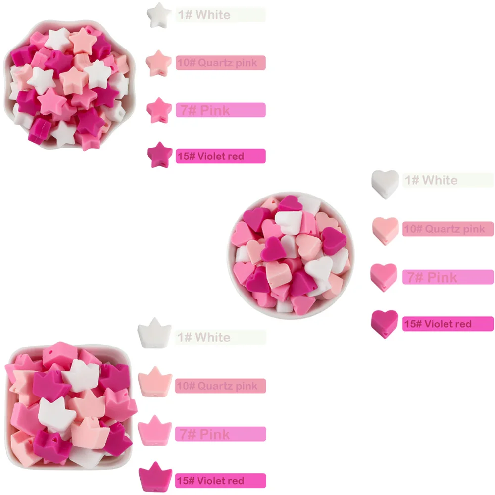 

100/500/1000Pcs Mini Star/Heart/Crown Silicone Beads Pacifier Clips Teething Bracelet Necklace Food Grade DIY Jewelry Accessorie