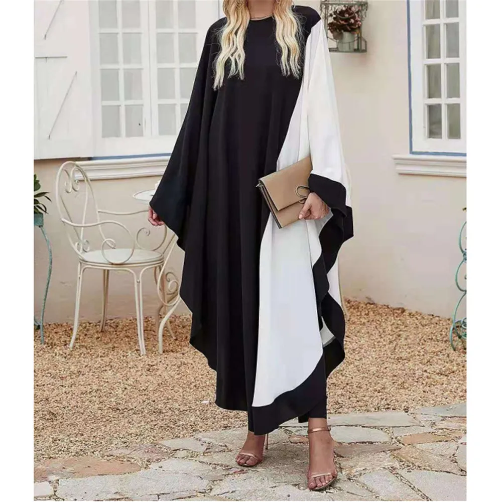 

Women Batwing Sleeve Maxi Dress Patchwork Abaya Dubai Turkey Kaftan Muslim Abaya Moroccan Gown Robe African Dashiki Ramadan Eid