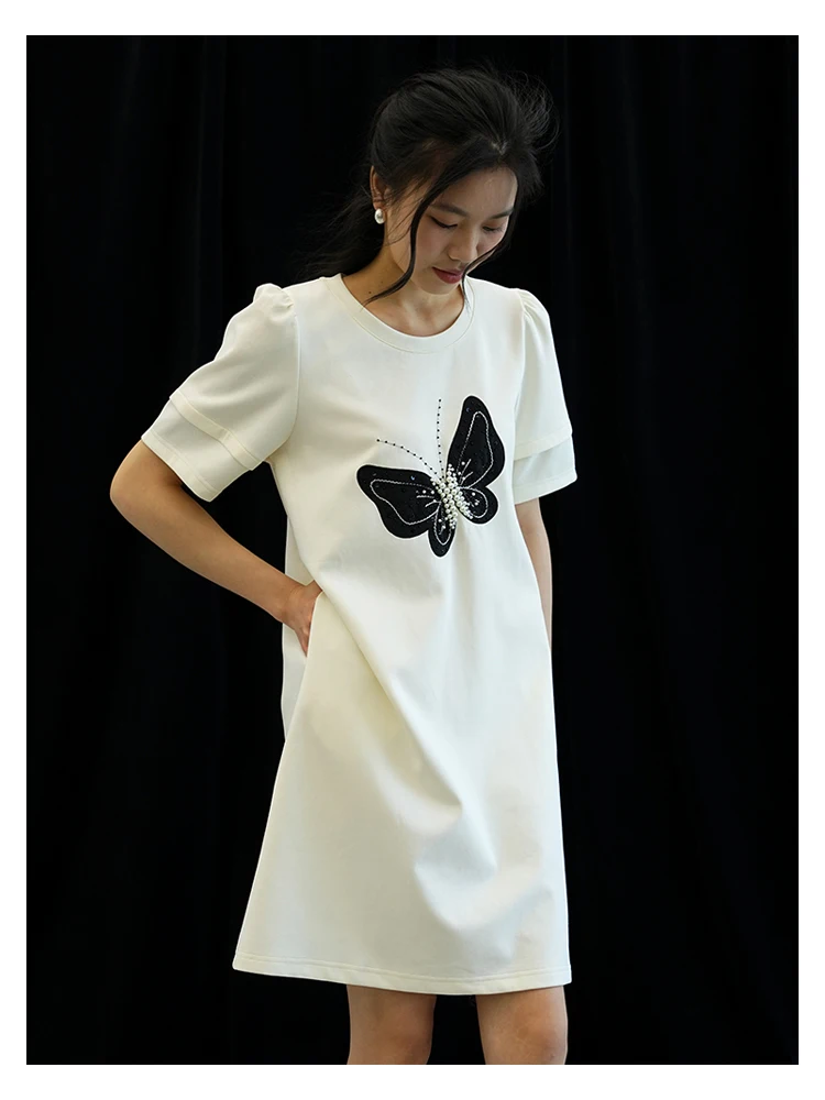 Женское Хлопковое платье в стиле ретро с принтом из бисера |