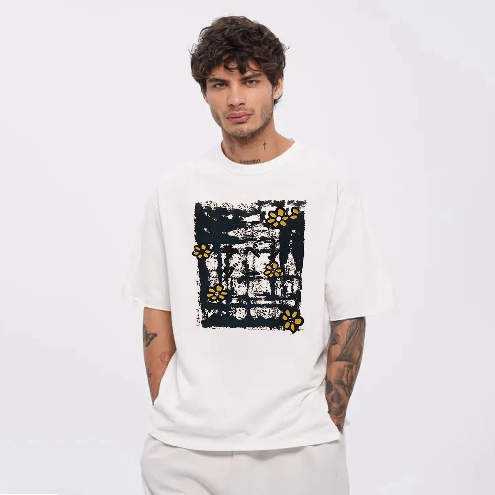 

2023 Men's Harajuku Print T-Shirt New Pattern Flower Summer Short Sleeve 100% Cotton T-Shirt Loose Fashion Wind Top Tees