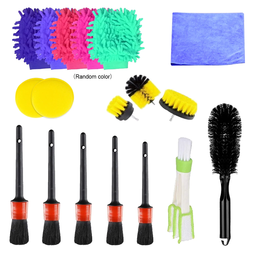 

14pcs Car Cleaning Brush Set For Detailing Auto Tool Vents Tire Wheel Interior Exterior Sponge Cloth Multifunctional Dashboard