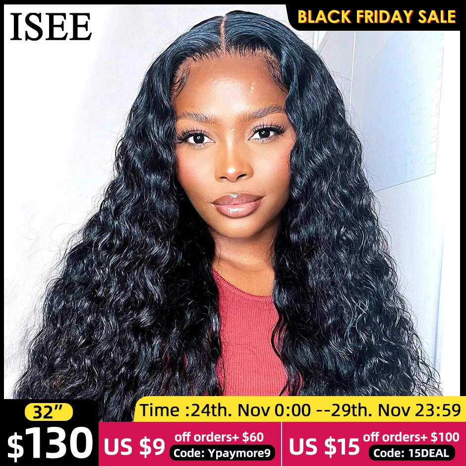 

Парик ISEE для женщин с волнистыми волосами, фронтальные HD сетчатые парики 13 х6, человеческие волосы, влажные волнистые, кудрявые, с застежкой ...