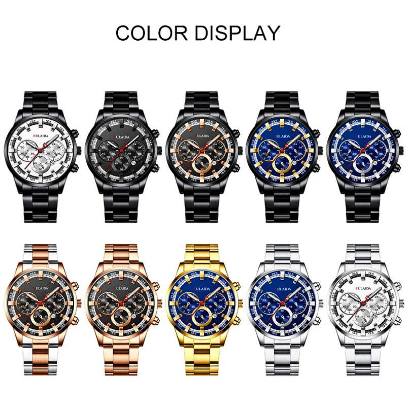 2023 Fashion Stainless Steel with Luminous Hands with Calendar Quartz Watch Quality Men's Three-eye High-grade Business Watches