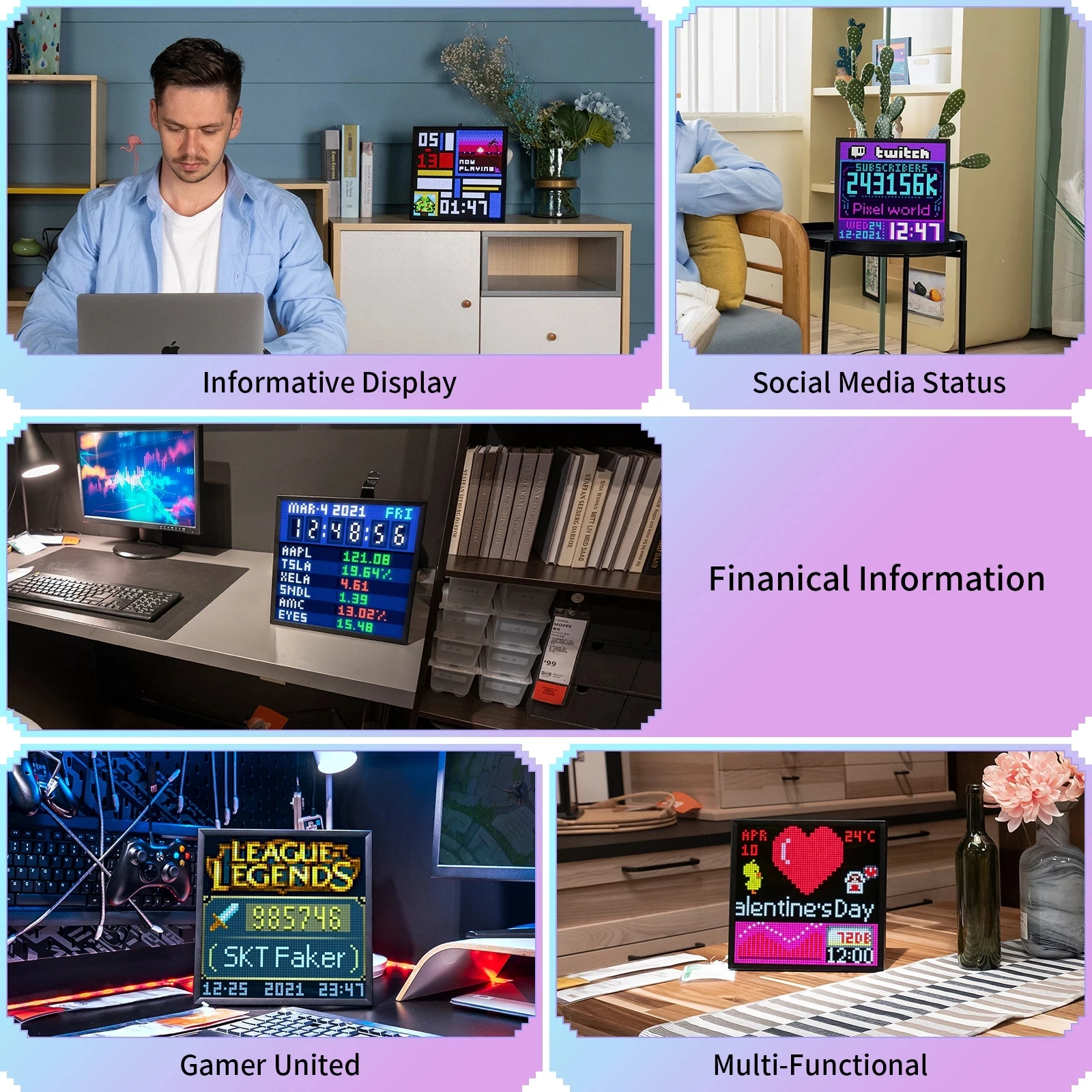 Оригинальная цифровая фоторамка Divoom Pixoo 64 Мини Пиксельная креативный блокнот для