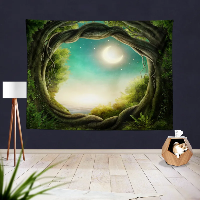 

Mysterious Fantasy Forest Tapestry Tree Jungle Wall Hanging Cloth Boho Aesthetic Dorm Bedroom Psychedelic Home Decor