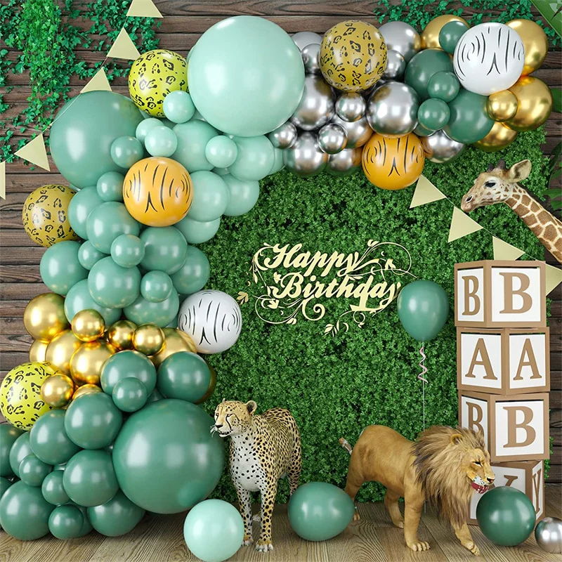 

117 шт., воздушные шары с рисунком шалфея, зеленые джунгли, гирлянда, арка, комплект для детского душа, украшения для свадьбы, дня рождения, вып...