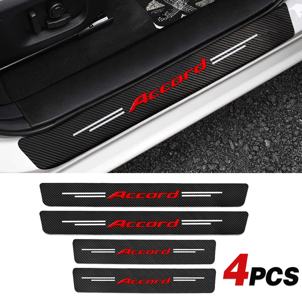 4PCS Car Door Sill Scuff Plate Decor Carbon Fiber Sticker For Honda Accord 10 9 8 7 2003 2004 2005 2006 2007 2008 2009 2010 2011 2pcs car led license number plate light replacement lamp for range rover 2003 2004 2005 2006 2007 2008 2009 2010 2011 2012