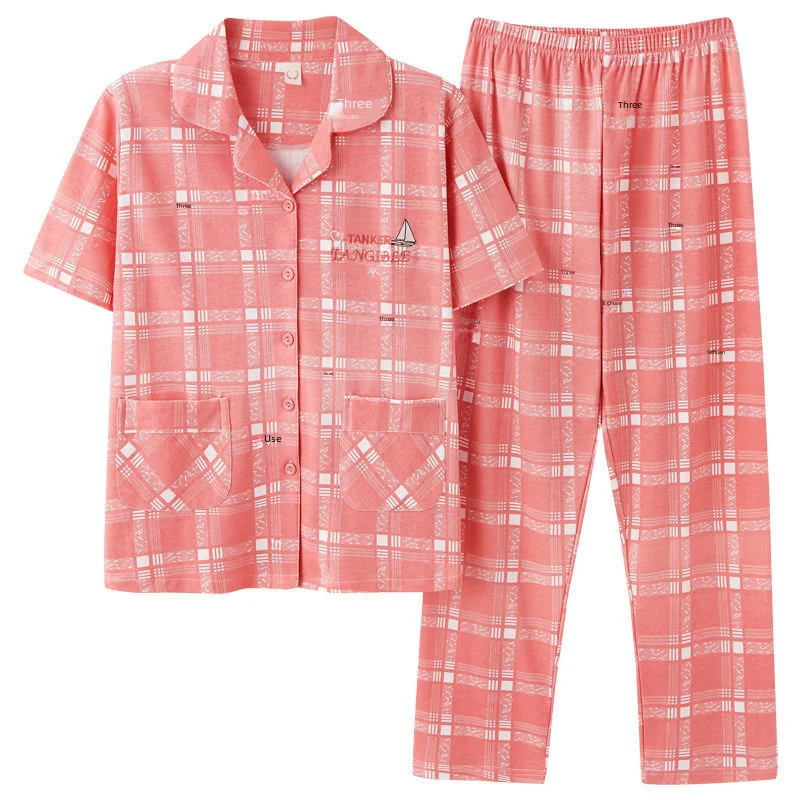 Пижамный комплект в клетку из 100% хлопка с короткими рукавами свободный летний