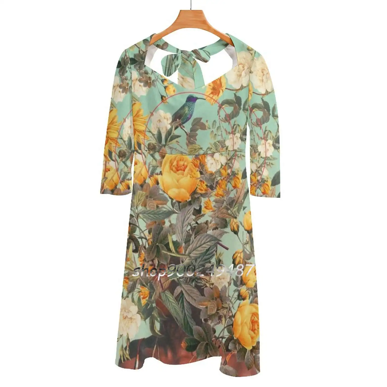 

You Loved Me A Thousand Summers Ago Square Neck Dress Sweet Summer Dress Women Elegant Halter Print Dress Frank Moth Collage