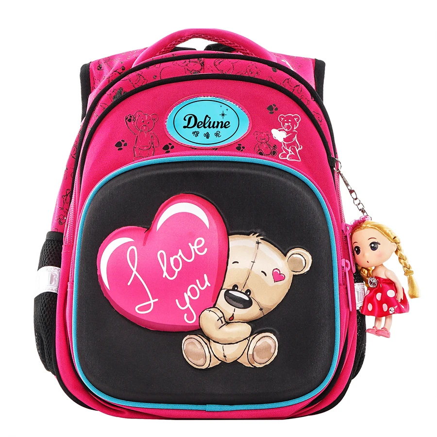 

Delune XDB20-039 Cartoon Children Backpack Girls Floral Backpacks Orthopedic School Bags Student Fold Satchel Mochila Infantil