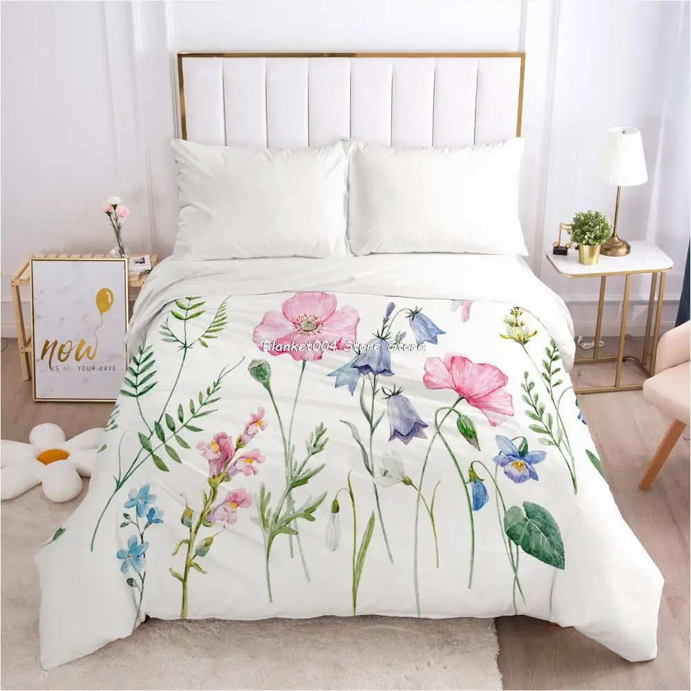 

3PCS Duvet Cover Comforter/Quilt/Blanket Case King/Double 3D HD Printed with Zipper 200x220/220x240 Bedding Simple Pink Flower