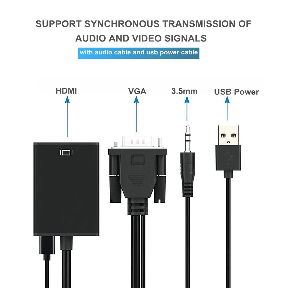 Высококачественный адаптер-преобразователь Full HD VGA в HDMI с аудиовыходом адаптер