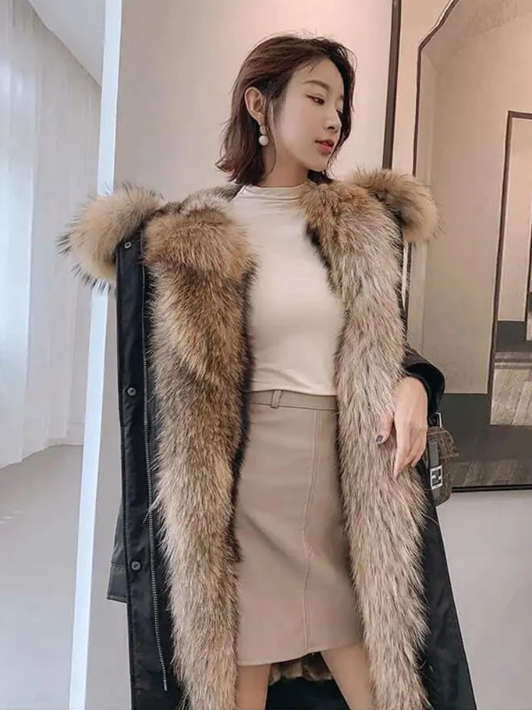 Winter Mid-Length Detachable Raccoon Fur Parka Coat 4xl Liner Thickening Imitation Fur Special Offer Faux Fur Coat for Women 5XL