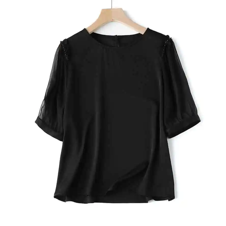 

2023 Round neck lace short sleeved T-shirt for women