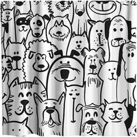 Funny Cute Dog Sheep Lovely Animals Cat Theme Fabric Black And White Shower Curtain Sets Kids Bathroom Decor With Hooks