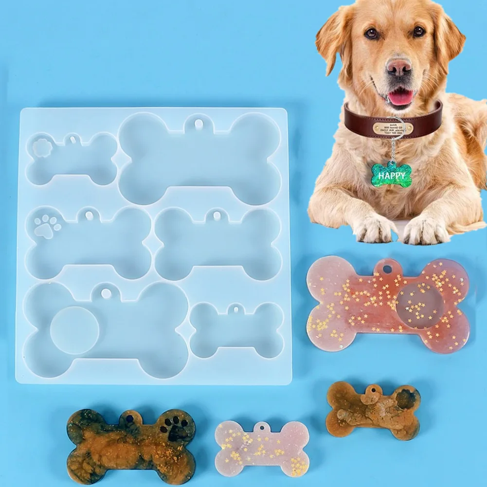 

6 Holes Dog Tag Silicone Mold Dog Bone Epoxy Crystal Resin Mould DIY Pet Key Chain Necklace Pendant Making Mold Crafts