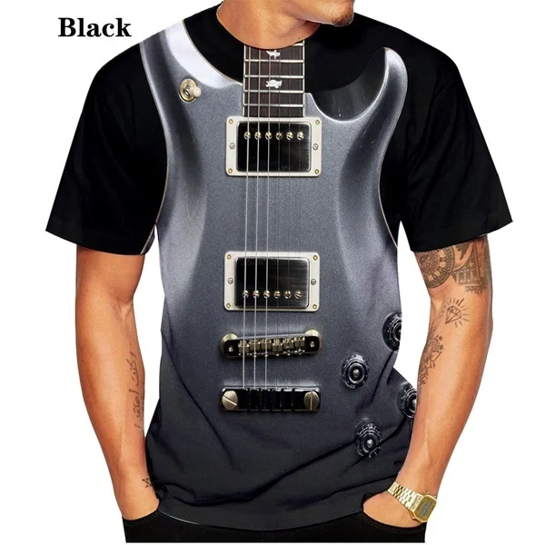 

Летняя модная футболка унисекс, забавная футболка с 3D принтом гитары, мужская и женская футболка с коротким рукавом XS-5XL