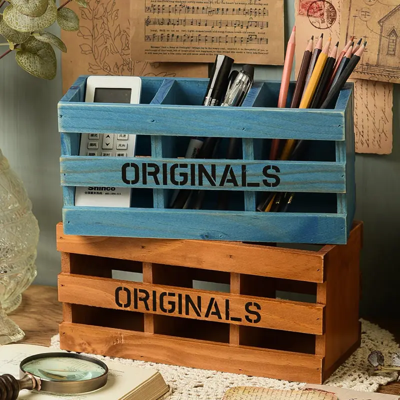 

Solid Wood Sundries Storage Desktop Storage Three-Insert Pen Holder Creative Home Bedroom Study Office Pen Holder
