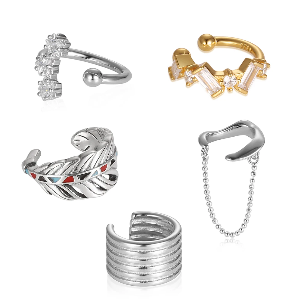 

1Piece clips Earrings Silver 925 Without Piercing Ear Cuff Genuine Ear Clip Crystal Chic Fashion Jewelry Hoop Earrings for Women