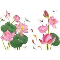 fresh lotus sticker chinese style koi dragonfly bedroom wall decora wall sticker creative home decor living room decals