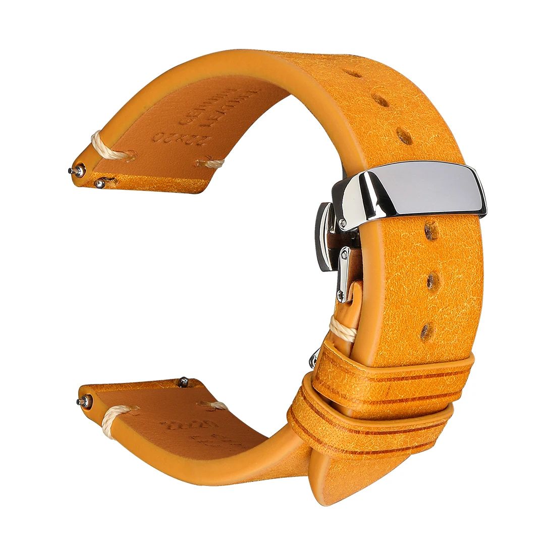 Top Luxury Brand Watch Band Quick Release Bracelet Retro Yellow Cow Leather Made In Tuscany Italy Watch Strap Butterfly Buckle