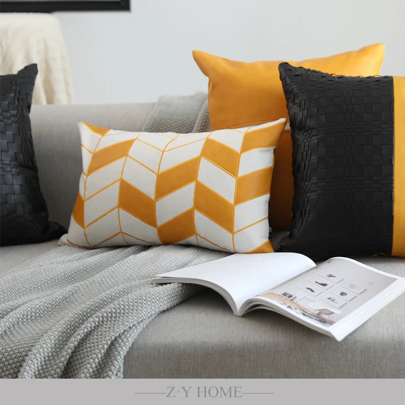 

Woven Sofa Pillows Solid White Yellow Cushion Cover Decoration Waist Pillow Case Home Decor Geometric Luxury Nordic Cushions