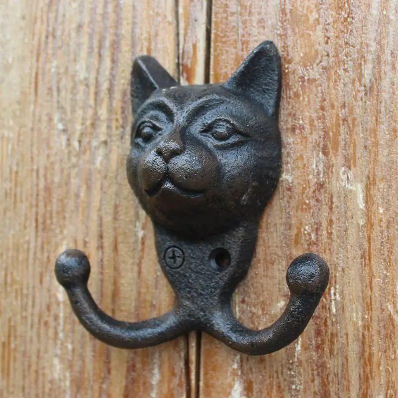 Cat head wall hooks-cast iron rustic finished Perfect for Coats, Bags, Hats, Towels, Scarfs livingroom home decor craft gift