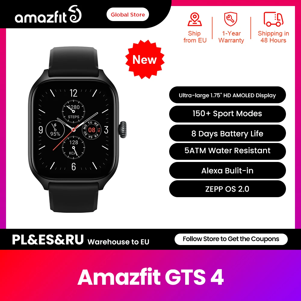  New Product 2022 Amazfit GTS 4 Smartwatch With Alexa Built-in 150 Sports Modes Smart Watch Zepp App For Android IOS Phone 