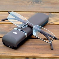 up half rim alloy brown frame portable spectacles multi coated lenses fashion reading glasses 0 75 to 4 with case