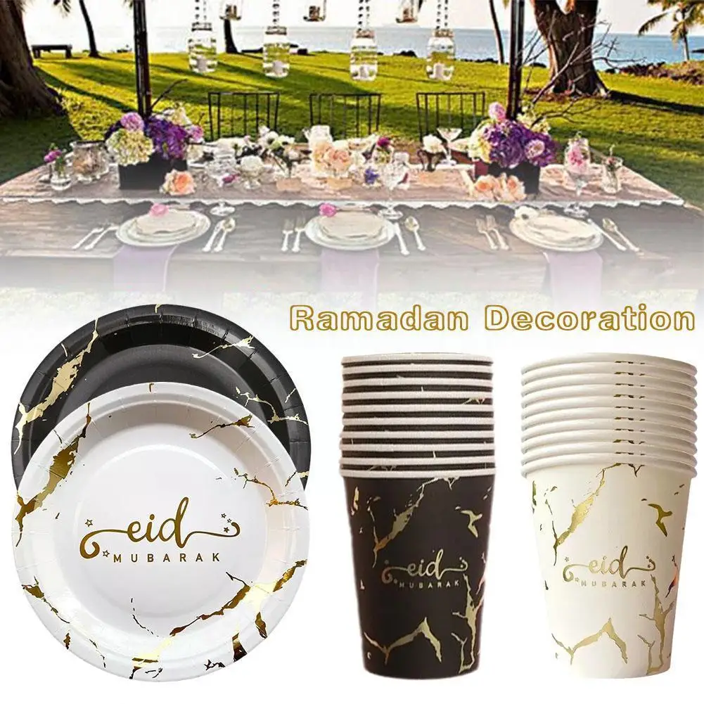 

Ramadan Decoration 2023 Disposable Tableware Eid Mubarak Plates Decor Islam Cups Party al-Fitr Eid Kareem Paper Ramadan Mus G2E7
