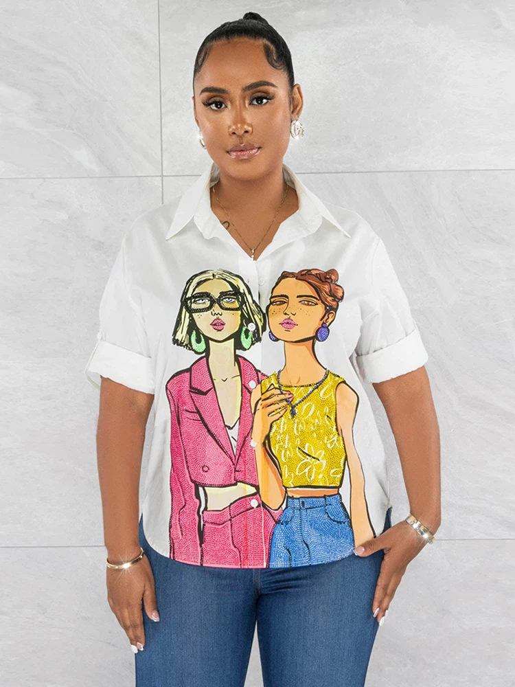 

Cartoon Character Printed Lapel Shirt Camisas De Mujer Blouse Women Women Tops
