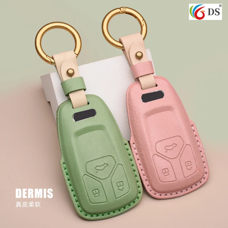 

Auto Car Styling Leather Key Case For AUDI A4 A5 B9 Q5 Q7 TT TTS 8S Car Holder Shell Remote Cover Car-Styling keychain