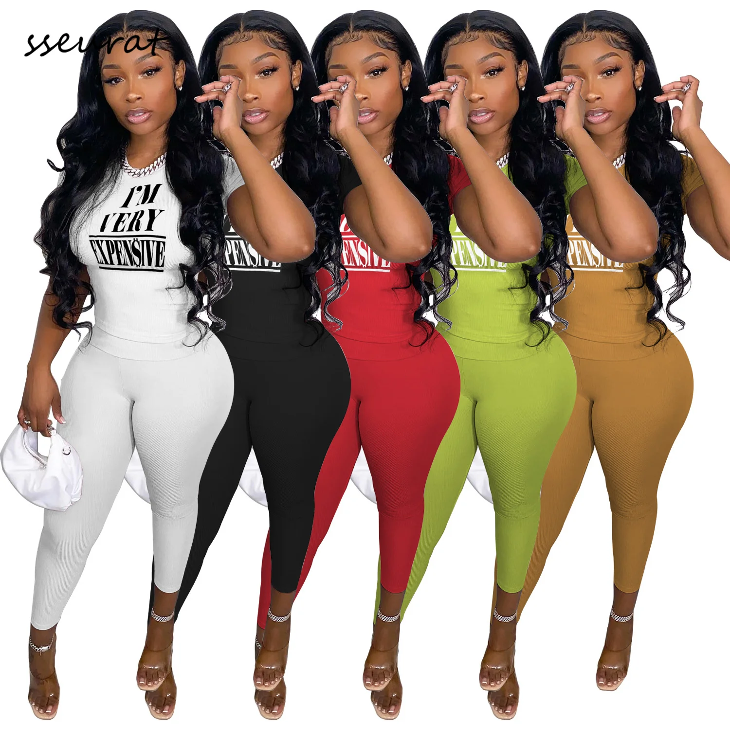 

Женский спортивный костюм из двух предметов, топ с коротким рукавом и леггинсы, облегающий спортивный костюм, сезон весна-лето 2022