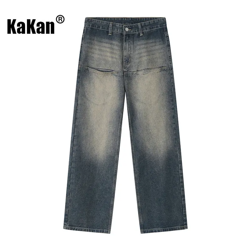 Kakan - New Wash Vintage Jeans Men's Wear, Front Pocket Loose Straight Blue Jeans K50-477