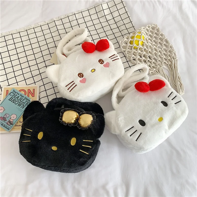 

Hello Kitty Plush Bag Kawaii High-capacity Crossbody Bag Cartoon Plush Soft Handbag Cute Hello Kitty Shoulder Bag for Girls Gift