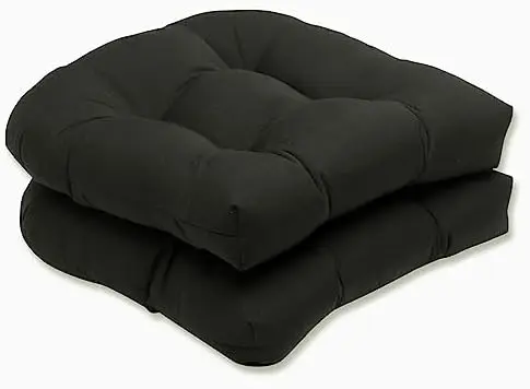 

Solid Indoor/Outdoor Wicker Seat Cushion Reversible, Weather and Fade Resistant, Round Corner - 19" x 19", Black, 2 Cou