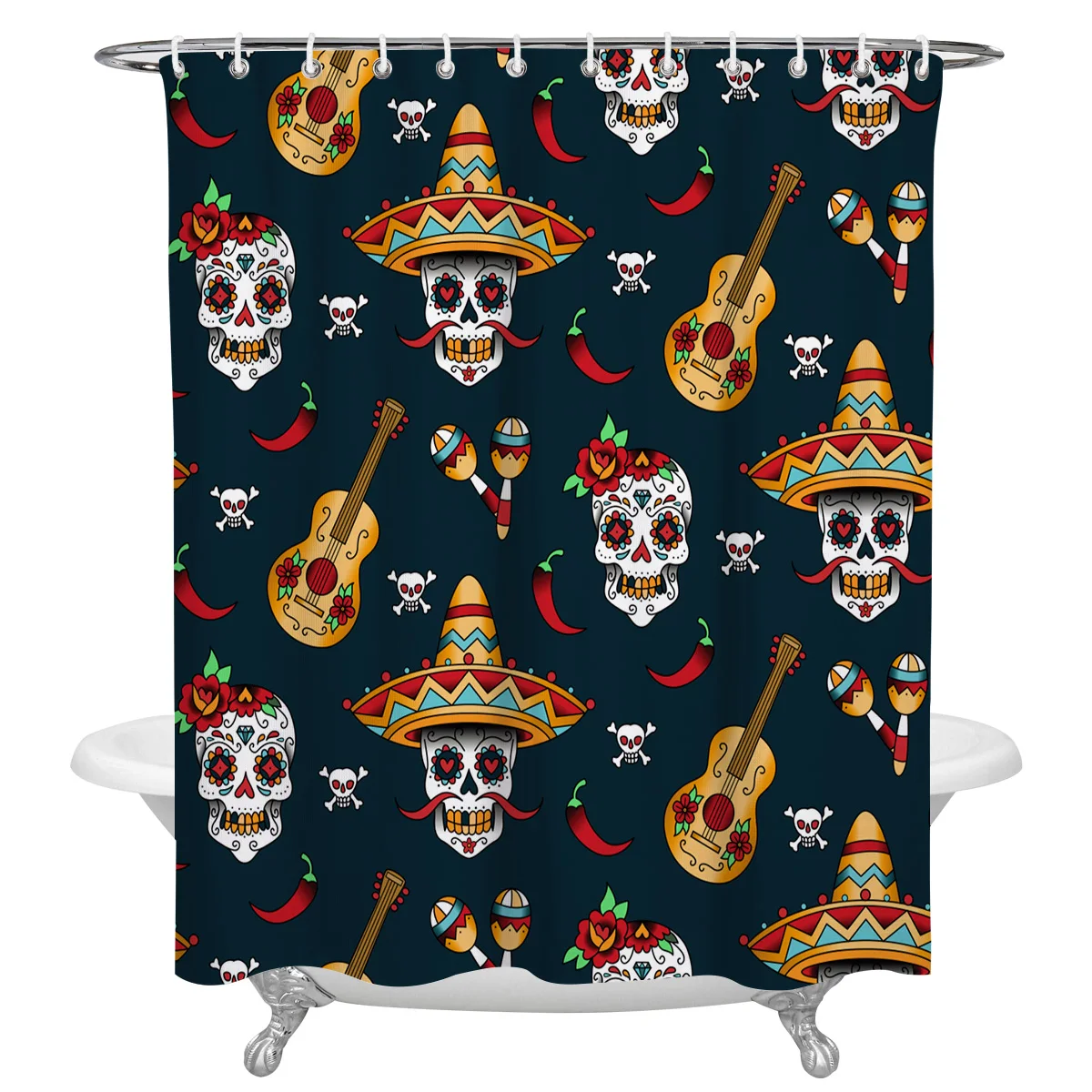 

Занавеска для душа с мексиканским рисунком черепа s, водонепроницаемая занавеска для душа из полиэстера, занавеска для ванной комнаты, Деко...